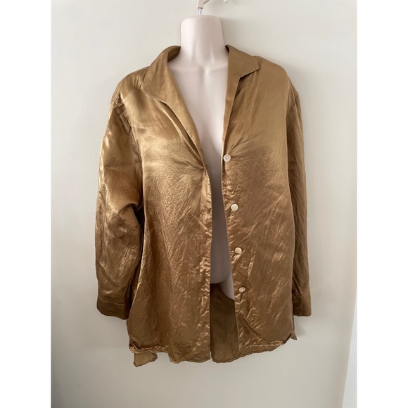 Vintage Tops - 🌿 Oversized Vintage Gold 100% Silk Button Blouse